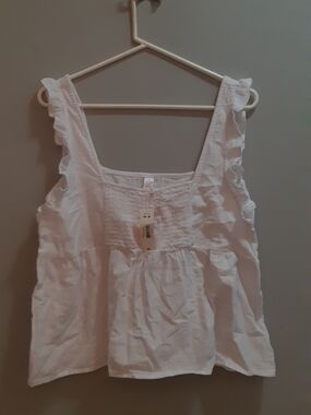 White Ruffled Smocked Tank Top